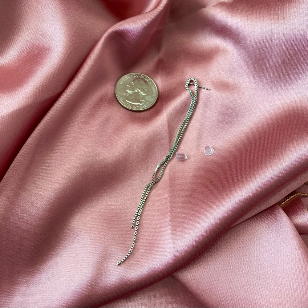 Metal Thread Drop Earrings Threader Dangle - Picture 6 of 10